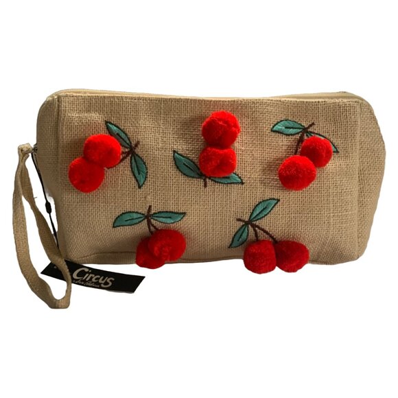 NWT CIRCUS BY SAM EDELMAN Pippa Jute Clutch Bag with Embroidered Pompom Cherries - Picture 5 of 7